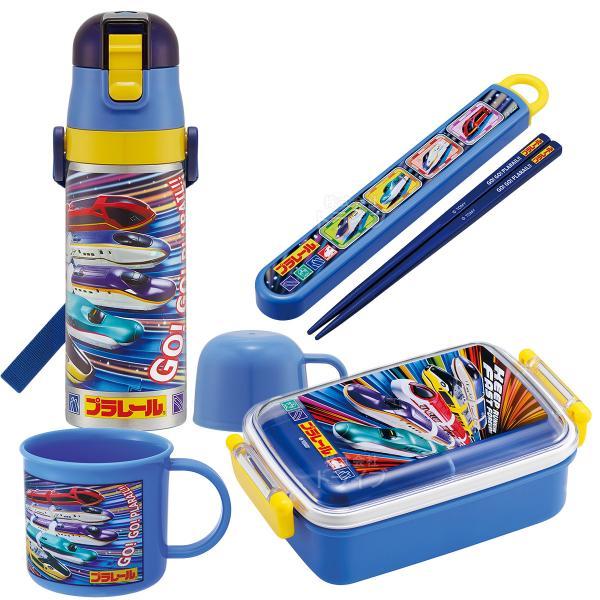 プラレール 25 お買得４点セット 抗菌 角型お弁当箱 450ml 箸＆箸箱 コップ 2WAY水筒
