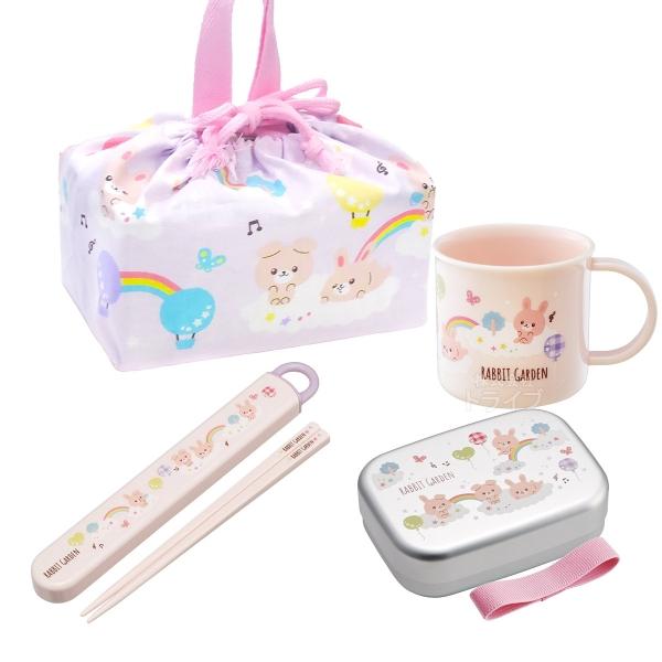 ラビットガーデン お買得４点セット アルミお弁当箱 370ml 箸＆箸箱 コップ 巾着セット