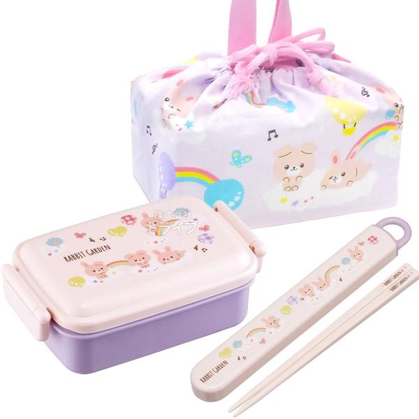 ラビットガーデン 抗菌 角型お弁当箱 450ml 箸＆箸箱 巾着セット