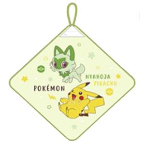 ポケモン ループ付きハンドタオル ピカチュウ＆ニャオハ 緑 ネコポス対応品 064992｜thrive