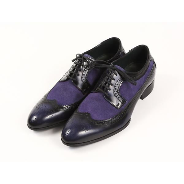 1点物 日本製 本革レザー ベロア メンズシューズ 26.0cm ウイングチップ メダリオン パンチ...