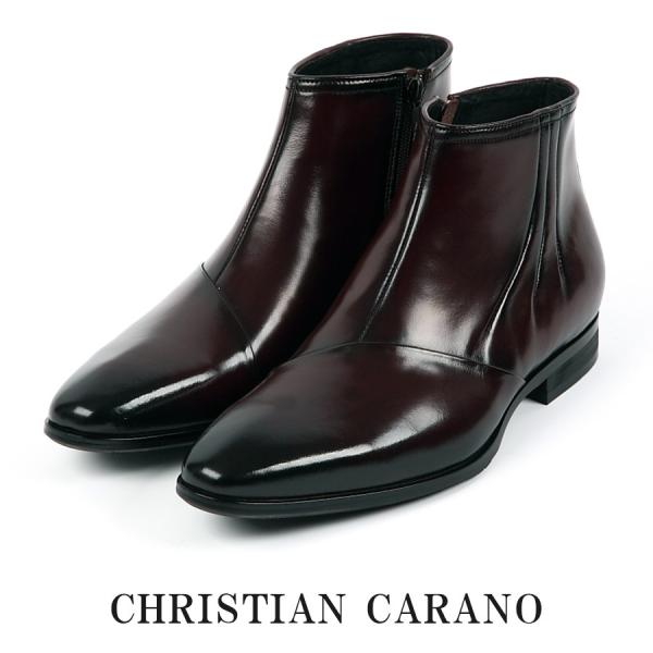 日本製 本革 紳士靴 メンズ ブーツ プレーントゥ スワール ファスナー開閉 3E 撥水加工 . C...