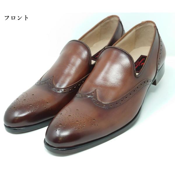 1点物 日本製 本革 スリッポン メンズシューズ 26.5cm ウイングチップ メダリオン パンチン...