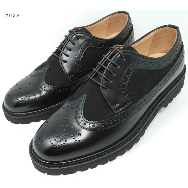 1点物 日本製 本革 ウイングチップ タウンシューズ ビブラム タンクソール ブラック カジュアル ...