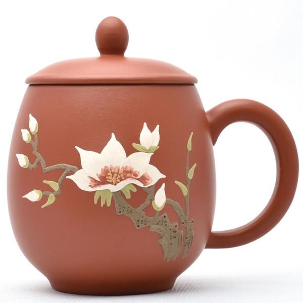 宜興紫砂 玉蘭花蓋杯 中国茶器の蓋付きマグカップ