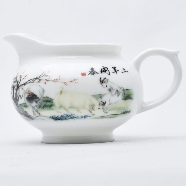 天香茶行 中国茶器 彩磁茶海（三羊開泰）150ml（満水200ml）