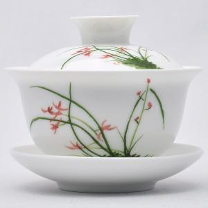 彩磁蓋碗（緑竹）容量100ml（満水150ml）中国茶器 : 天香茶行