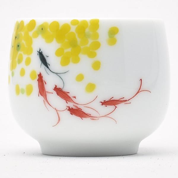 手絵鼓杯（黄葉）容量55ml（満水80ml）中国茶器 手描き茶杯