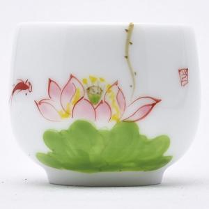 手絵鼓杯（紅荷）中国茶杯