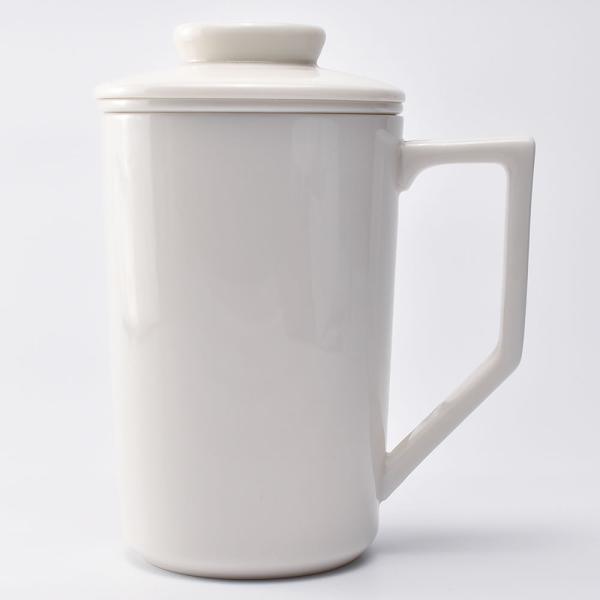 天香茶行 中国茶器 尚白蓋杯 白磁 蓋茶漉し付きマグカップ