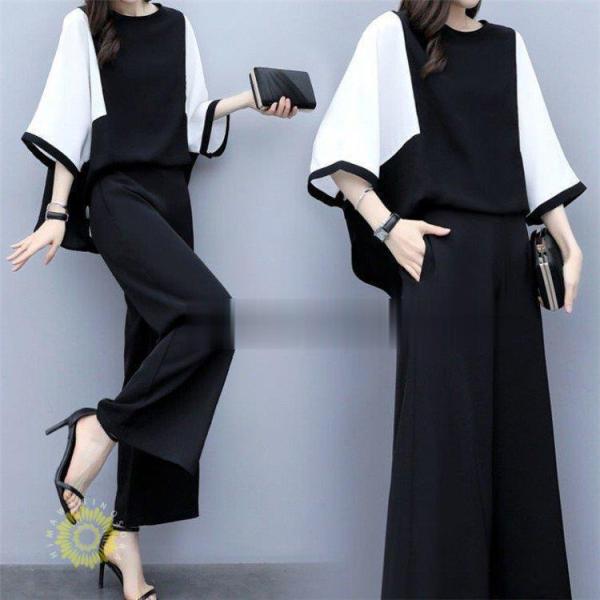 パンツセットアップ レディース 2点セット ワイドパンツ パンツドレス シャツ ブラウス ガウチョパ...