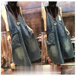 デニムサロペット オーバーオール デニムスカート サスペンダー ミモレ丈 スカート レディース デニムワンピース ジャンパースカート