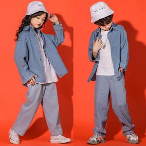 キッズダンス衣装 ヒップホップ HIPHOP セットアップ  デニム Tシャツ パンツ ズボン ジーンズ 子供 男の子 女の子 ステージ衣装 練習着｜tibipoko3-st