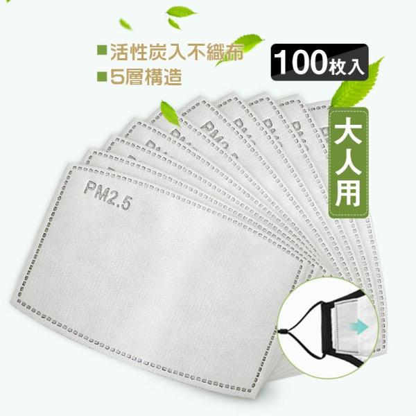 【値下げ】マスク用取り替えシート 5層構造 100枚入 大人用 花粉対策マスク 活性炭入不織布 フィ...