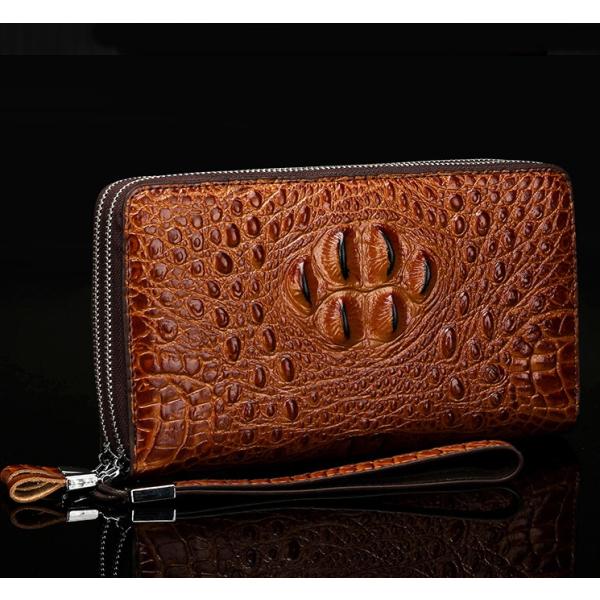 長財布　メンズ　セカンドバック　クラッチバック　クロコダイル　型押し　大容量　ダブルラウンドファスナ...