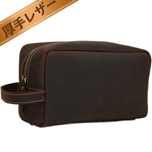 TIDING ワイルド風 天然牛革 レザー 本革 メンズ セカンドバッグ トラベルポーチ 化粧ポーチ ダークブラウン