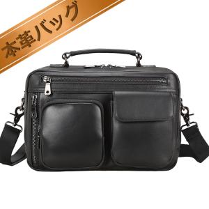 ボーナス15%OFF 大容量 本革 ショルダーバッグ メンズ 子牛革 カーフレザー 撥水 iPad対応 カジュアル ビジネス兼用 通勤 営業鞄 ブラック 春夏｜tidingleather