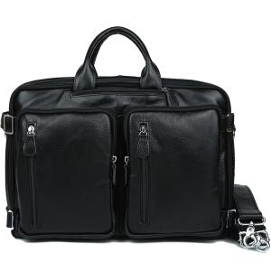 TIDING 3WAY ブリーフケース 本革 メンズ ビジネスバッグ リュックサック 14インチ パソコンバッグ A4 書類鞄 自転車 通勤 ブラック