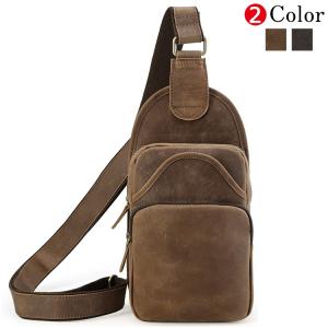 TIDING 左右肩掛け可 本革 メンズ ボディバッグ ワンショルダーバッグ 厚手牛革 ヌメ革 オイルプルアップレザー 経年変化