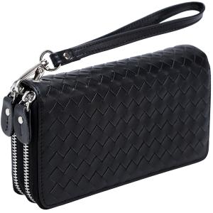 TIDING イントレチャート 本革 セカンドバッグ メンズ 長財布 小銭入れあり メッシュ ハンドメイド スマホ対応 ブラック