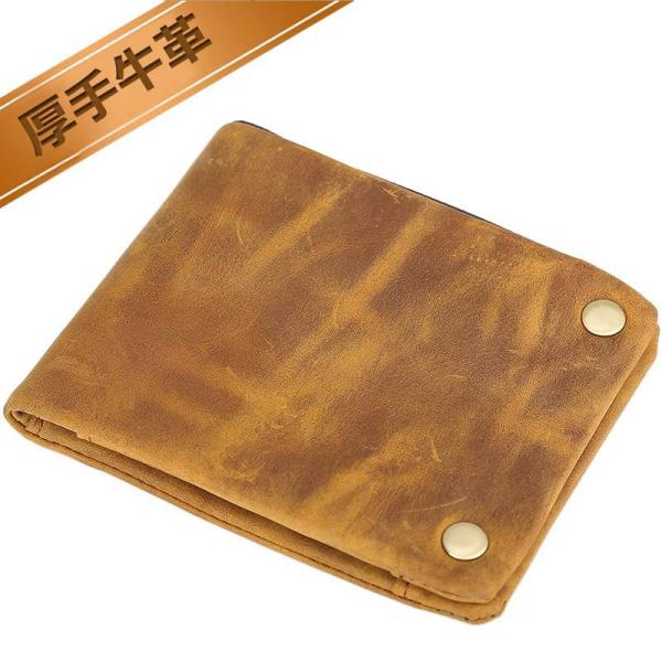 TIDING 大きめ小銭入れ 薄型 本革 メンズ 二つ折り財布 コンパクト収納 キャメル キャメル色...