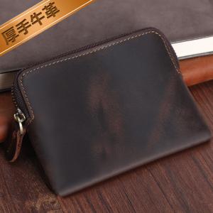 TIDING メンズ コインケース 小銭入れ 本革 オイルレザー 牛革 ファスナータイプ ミニ財布 ダークブラウン ギフト