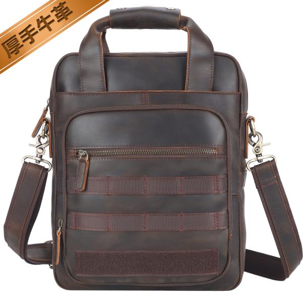 TIDING 耐久性抜群の厚手牛革 2WAY タクティカルショルダーバッグ メンズ 大容量 斜めがけ...