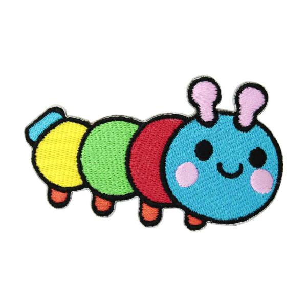 ワッペン アイロン スマイル イモムシ キャラクター かわいい カラフル デザイン アップリケ わっ...