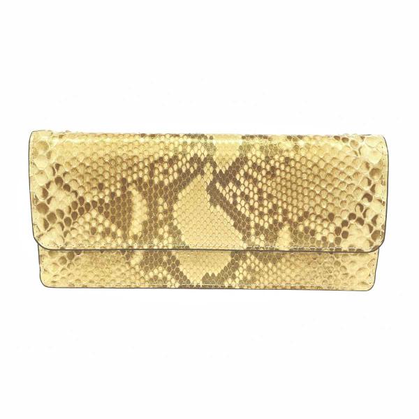 PYTHON LEATHER パイソンレザー 二つ折り長財布 良好      ゴールドカラー レディ...