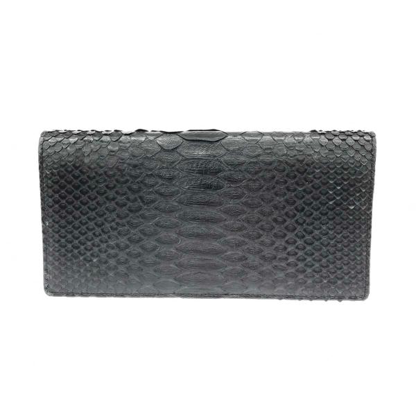 PYTHON LEATHER パイソンレザー 二つ折り長財布 美品      ブラック ユニセックス