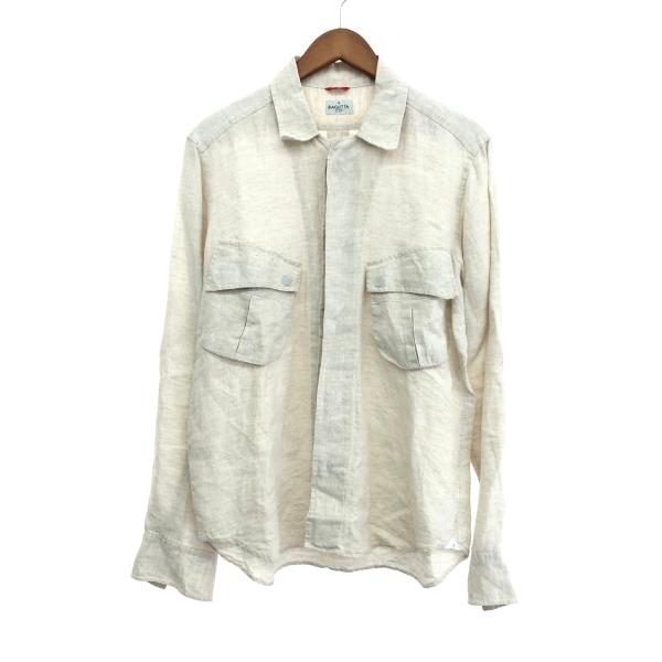 Bagutta バグッタ デザイン長袖シャツ 良好 サイズ:39 リネン/比翼    ベージュ メン...