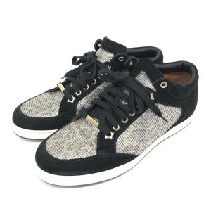 JIMMY CHOO ジミーチュウ  スニーカー 良好 39  ブラック/シルバーカラー スエード×ラメ レオパード レディース 靴 シューズ sneakers｜tifana