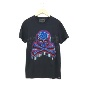 PHILIPP PLEIN フィリッププレイン  半袖カットソー 未使用品 Lサイズ  ブラック  メンズ スワロ装飾 スカル ドクロ トップス Tシャツ｜tifana