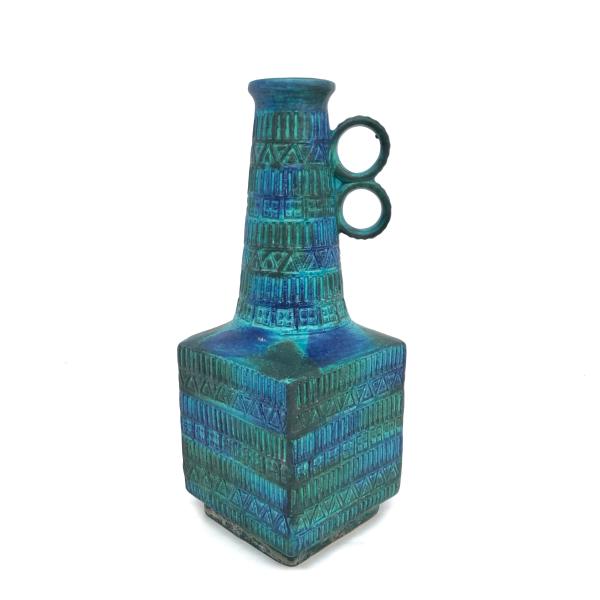 Bay Keramik 西ドイツ製  フラワーベース    ブルー/グリーン 陶器 幾何学模様 花瓶...