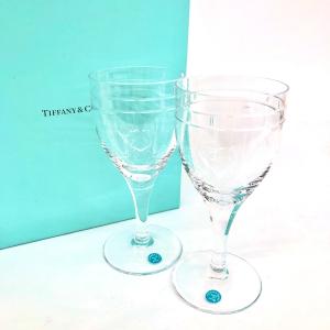 TIFFANY&Co. ティファニー アトラス ワイングラス 箱付 2客セット 美品  クリア ガラス  ガラス食器｜tifana