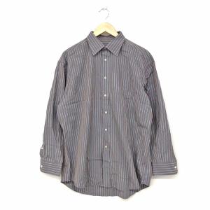 Ermenegildo Zegna エルメネジルドゼニア  長袖シャツ  大きいサイズ41/16  ブラウン/ブルー コットン メンズ ストライプ柄 トップス｜tifana