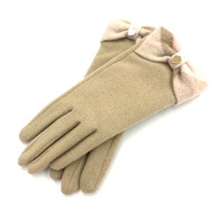 BLUE LABEL CRESTBRIDGE ブルーレーベルクレストブリッジ  手袋 美品   ベージュ 羊毛71％ チェックリボン レディース 手袋 glove グローブ 服飾小物｜tifana