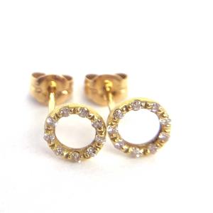 AHKAH アーカー  ピアス 良好   ゴールドカラー ダイヤ合計0.08ct K18YG サークル スタッド レディース 総重量:0.6g jewelry ジュエリー｜tifana