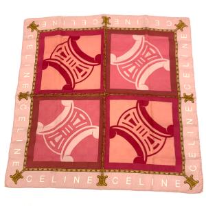 CELINE セリーヌ  プチスカーフ   レッド/ピンク シルク100％ マカダム レディース スカーフ カレ 絹 服飾小物｜tifana