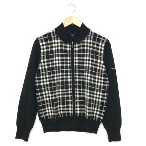 BURBERRY GOLF バーバリーゴルフ  ジップアップニット 良好 M  ブラック ウール100％ レディース チェック柄 トップス ニットジャケット｜tifana