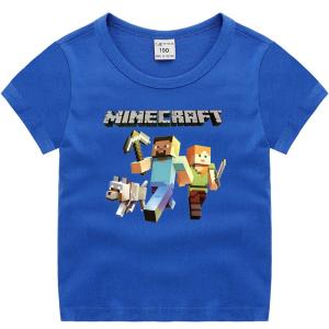 在庫一掃 値下げ品 マインクラフト スティーブ アレックス オオカミ ブルー Ｔシャツ マイクラ ゲームキャラクターグッズ｜tiger-and-dragon