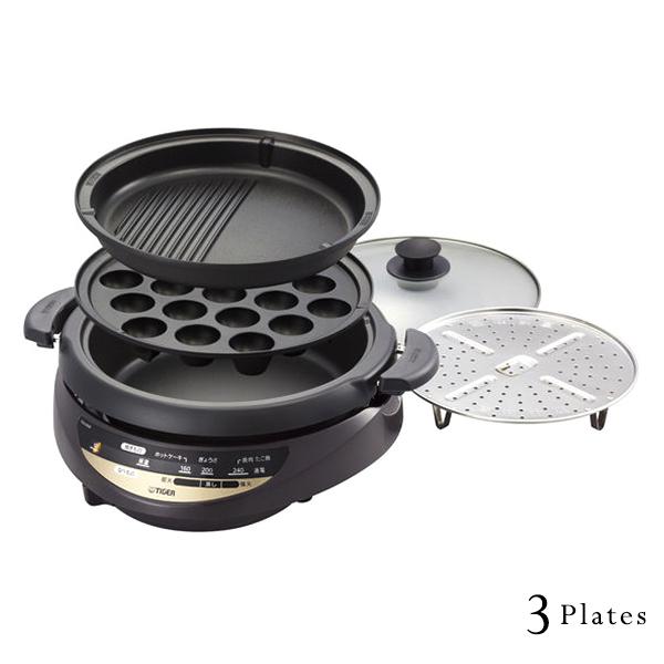 グリルなべ CQG-B301T ブラウン タイガー 3枚 プレート 鍋 波型 たこ焼き 電気グリル鍋