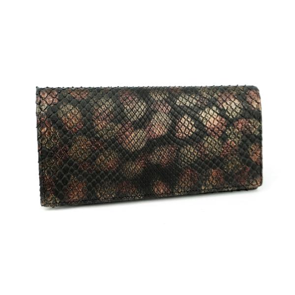 パイソンレザー 長財布 蛇革 錦蛇 本革 日本製 メンズ レディース 黒 アート柄 レオパード調 高...