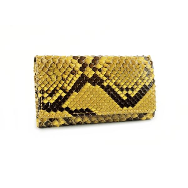 小物　本革　キーケース　キーホルダー　錦ヘビ革　黄金色　日本製