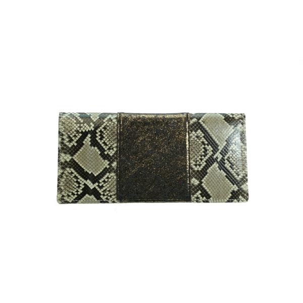 財布　長財布　本革　錦蛇革　牛革 ブロンズカラー　ダイヤモンドパイソンレザー　日本製