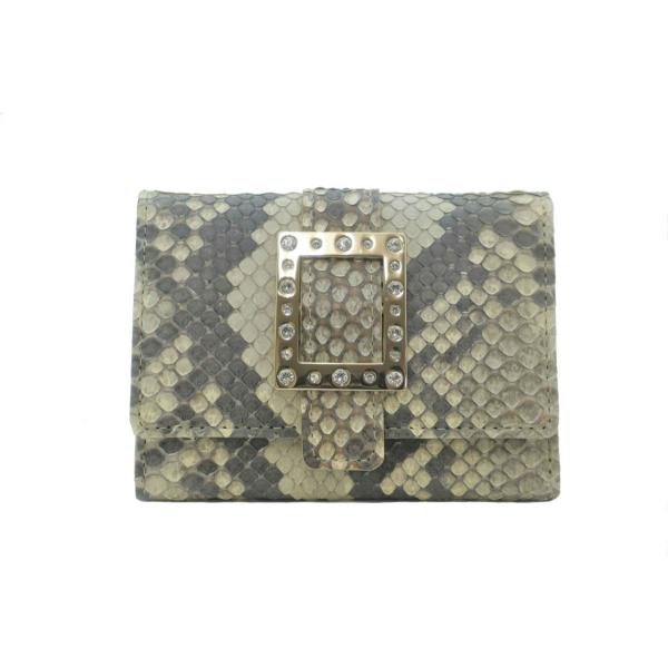 財布　三つ折り財布　蛇革　ダイヤモンドパイソンレザー　ラインストーン　錦ヘビ　マット　日本製