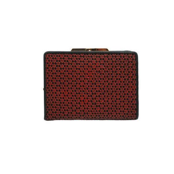 財布　印伝　鹿革　ガマ財布　ガマ札　ディアスキンレザー　新小桜柄　黒地×レッド