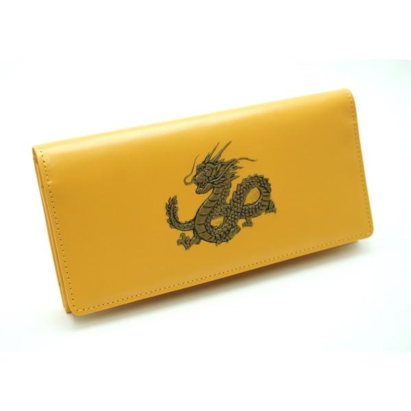 財布　長財布　龍　ドラゴン　牛革　イエロー　　日本製　