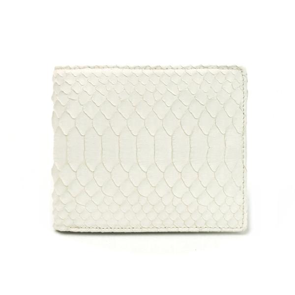 財布　二つ折り財布　蛇革　パイソンレザー　小銭入れあり　オフホワイト　日本製