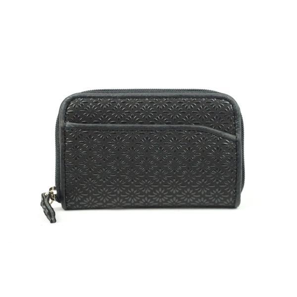 印伝　小銭入れ　コインケース　漆　鹿革　ディアスキンレザー　菱菊柄　ブラック　日本製